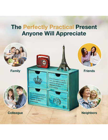 Organizador de Escritorio Woodaholic Teal 4 Cajones Madera