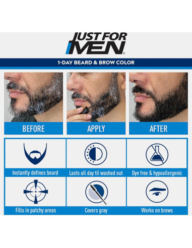 Just for Men Color Temporal para Barba y Cejas Negro - 1 Día