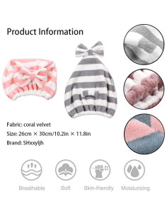 Toalla de Secado Rápido para Cabello SHxxyljh - Microfibra Gris y Rosa (2 Pzs) 2