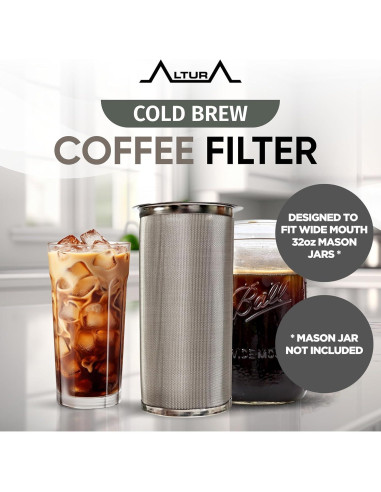 Cafetera Cold Brew Altura para Tarros Mason 0.95L - Filtro Acero