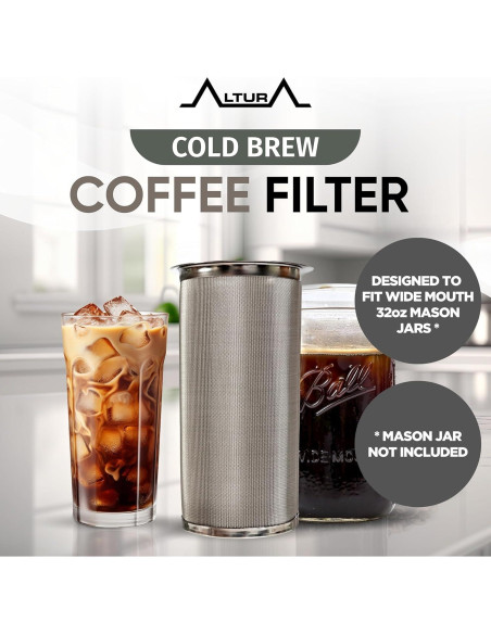 Cafetera Cold Brew Altura para Tarros Mason 0.95L - Filtro Acero