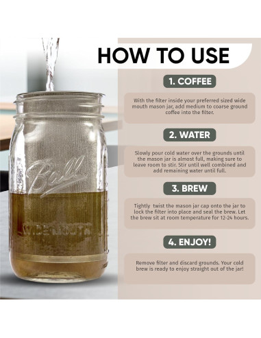 Cafetera Cold Brew Altura para Tarros Mason 0.95L - Filtro Acero