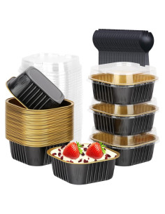 Moldes para Mini Pasteles LNYZQUS 5oz Aluminio con Tapa - Paquete 40