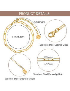 Juego de 10 Cadenas de Pulsera UMAOKANG de Acero Inoxidable Baño de Oro 16.5 cm 2