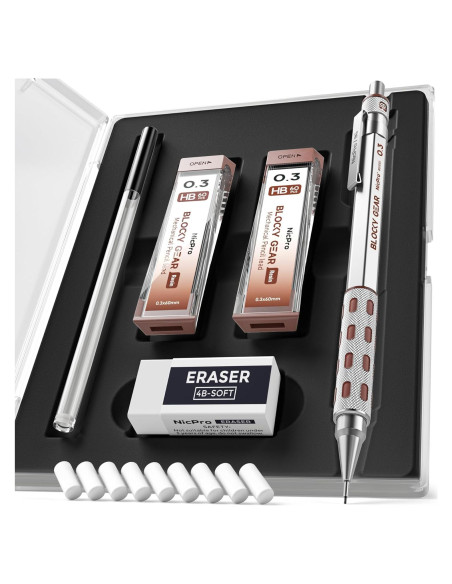 Conjunto de Lápices Mecánicos Nicpro Blocky Gear 0.3mm en Estuche