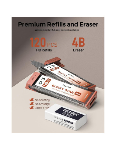 Conjunto de Lápices Mecánicos Nicpro Blocky Gear 0.3mm en Estuche