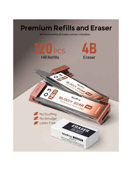 Conjunto de Lápices Mecánicos Nicpro Blocky Gear 0.3mm en Estuche