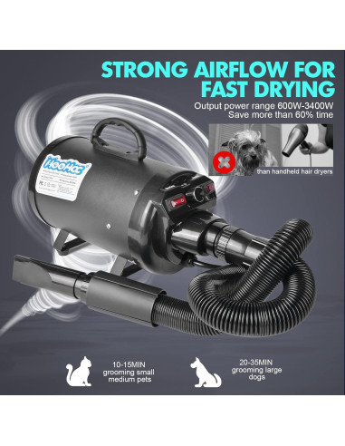 Secador de Perros HooHcc 4.5HP Ajustable 600W-3400W Negro