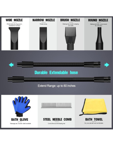 Secador de Perros HooHcc 4.5HP Ajustable 600W-3400W Negro