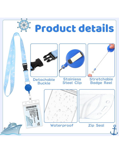 Conjunto Esenciales de Crucero Prudiut - 2 Lanyards, 4 Etiquetas, 2 Bolsas