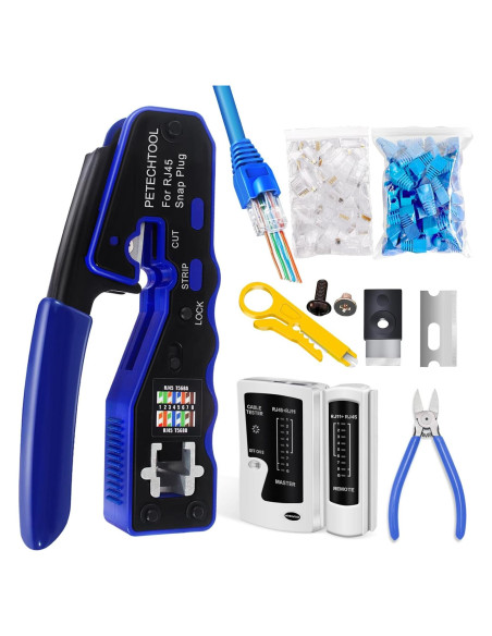 Crimpador RJ45 Pasante PETECHTOOL Kit Completo Ethernet