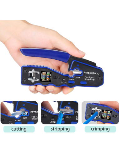 Crimpador RJ45 Pasante PETECHTOOL Kit Completo Ethernet