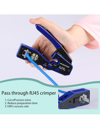 Crimpador RJ45 Pasante PETECHTOOL Kit Completo Ethernet