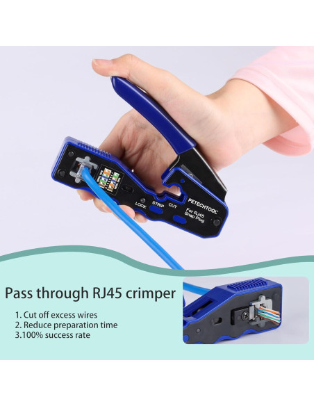 Crimpador RJ45 Pasante PETECHTOOL Kit Completo Ethernet