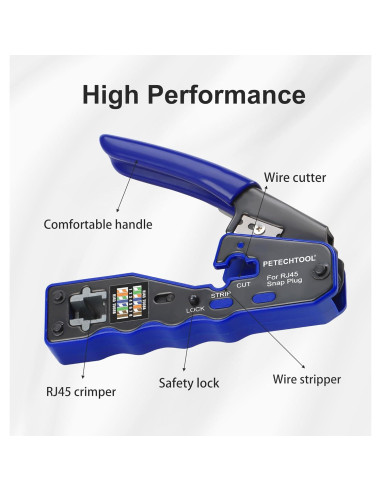 Crimpador RJ45 Pasante PETECHTOOL Kit Completo Ethernet
