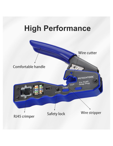 Crimpador RJ45 Pasante PETECHTOOL Kit Completo Ethernet