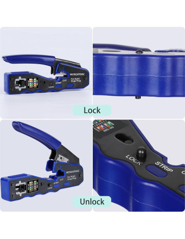 Crimpador RJ45 Pasante PETECHTOOL Kit Completo Ethernet