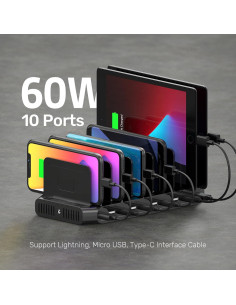 Estación de Carga USB Unitek 10 Puertos 60W Carga Rápida 2