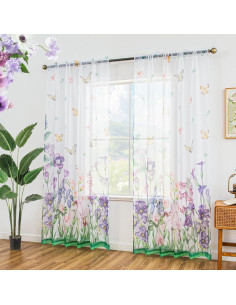 Cortinas Transparentes Florales Youleyar 132x183 cm 2 Paneles 2