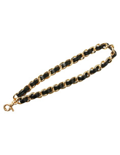 Monedero de muñeca con cadena dorada y llavero de cuero negro