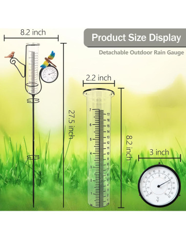 Pluviómetro Exterior Senflame con Termómetro y Estaca Decorativa