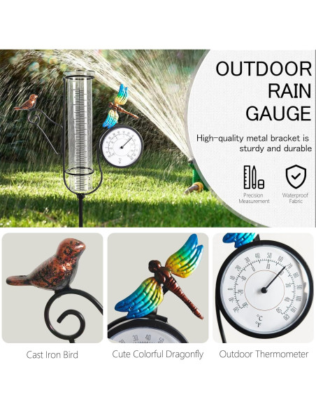 Pluviómetro Exterior Senflame con Termómetro y Estaca Decorativa
