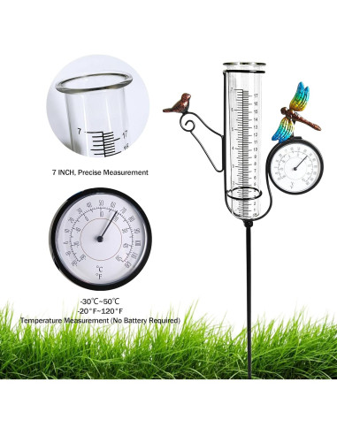 Pluviómetro Exterior Senflame con Termómetro y Estaca Decorativa