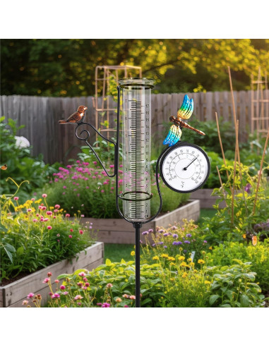 Pluviómetro Exterior Senflame con Termómetro y Estaca Decorativa