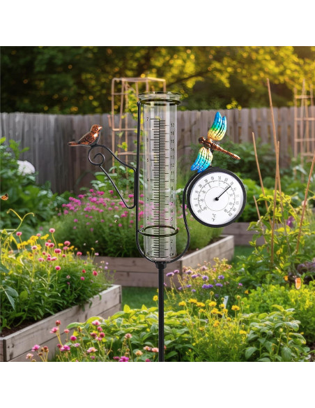 Pluviómetro Exterior Senflame con Termómetro y Estaca Decorativa