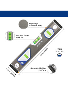 Nivel Torpedo WORKPRO 25.4 cm Aluminio 3 Viales Burbuja 2