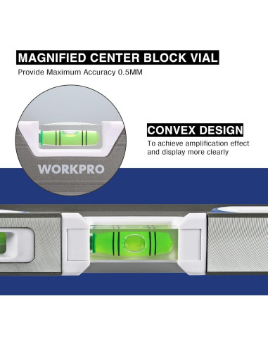 Nivel Torpedo WORKPRO 25.4 cm Aluminio 3 Viales Burbuja