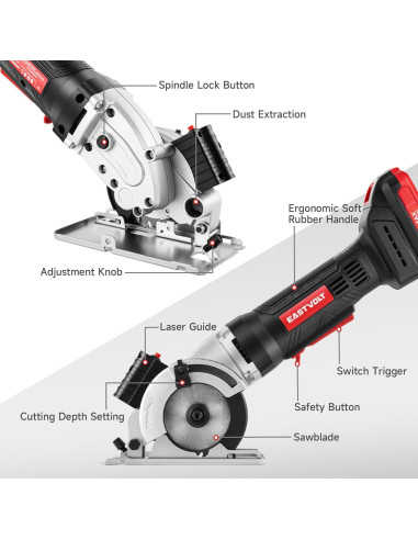 Sierra Circular Inalámbrica Eastvolt 20V 8.57 cm 5000RPM