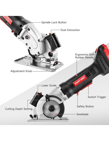 Sierra Circular Inalámbrica Eastvolt 20V 8.57 cm 5000RPM
