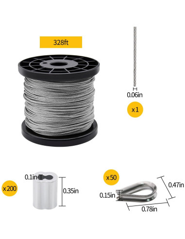 Kit de Cable de Alambre 100m Acero Inoxidable FGBNM