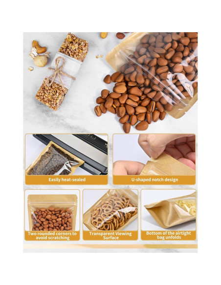 Bolsas de Pie Reutilizables FireKylin 100 Pcs 8.9x14 cm Kraft