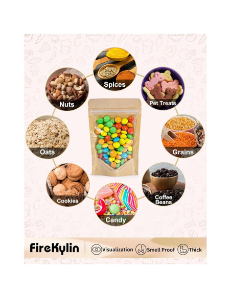 Bolsas de Pie Reutilizables FireKylin 100 Pcs 8.9x14 cm Kraft