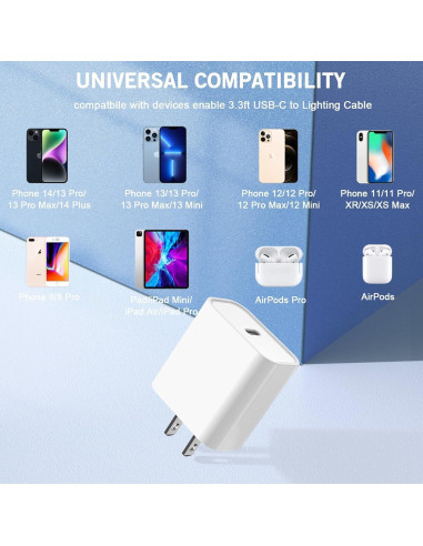 Cargador Rápido 20W USB-C MFi para iPhone con Cable 1m