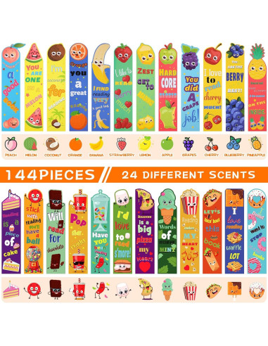 Marcadores de Libros Aromatizados Geyee - 144 Piezas, 24 Estilos