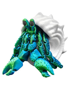Juguete Antiestrés Cangrejo Ermitaño 3D Azul Verde Concha