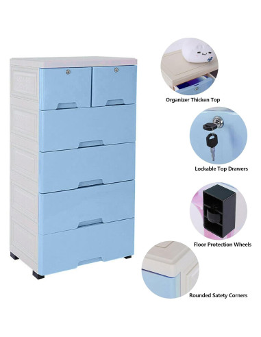 Torre de Almacenamiento DYRABREST 6 Cajones Azul 50x35x102cm