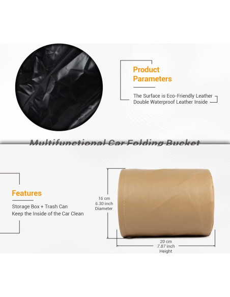 Basurero de Coche Ottdien Plegable Impermeable Beige 16x16x20cm