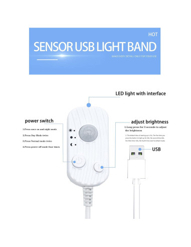 Tira LED USB con Sensor de Movimiento Vortex HJ-J0081C 1m Blanco Frío