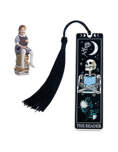 Marcador de Metal WACANTIC Esqueleto Gótico con Borlas Negro