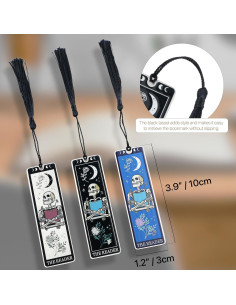 Marcador de Metal WACANTIC Esqueleto Gótico con Borlas Negro 2