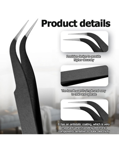 Juego de Pinzas de Precisión ESD Bonsicoky 6 PZS Acero Inoxidable