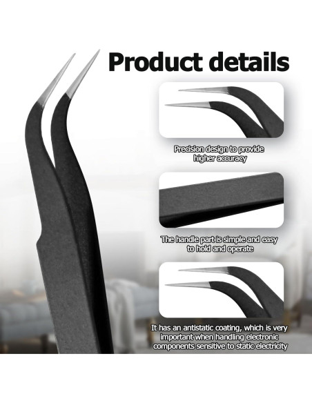 Juego de Pinzas de Precisión ESD Bonsicoky 6 PZS Acero Inoxidable