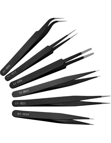 Juego de Pinzas de Precisión ESD Bonsicoky 6 PZS Acero Inoxidable