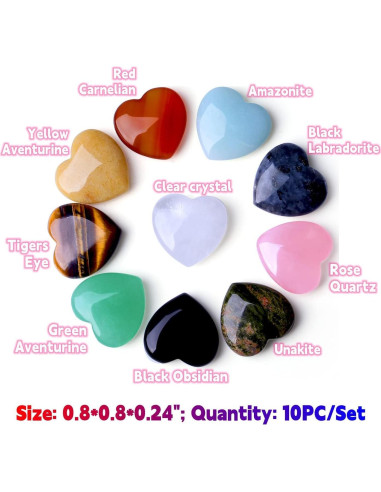 Conjunto de 10 Cristales Corazón QINJIEJIE - Cuarzo Rosa y Más