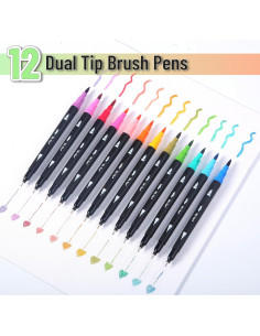 Marcadores de Pincel Doble Punta Mr. Pen 12 Colores Variados 2