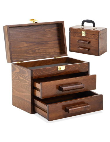 Mini caja de herramientas de madera Weysat 27.5x20.8x15 cm 2 cajones